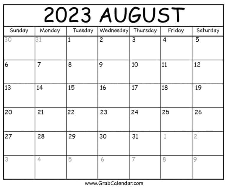 Printable August 2023 Calendar