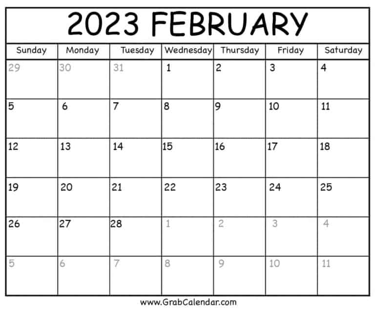 Printable February 2023 Calendar