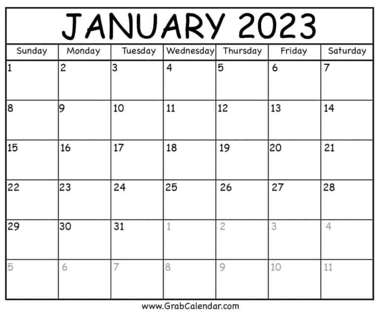 Printable January 2023 Calendar