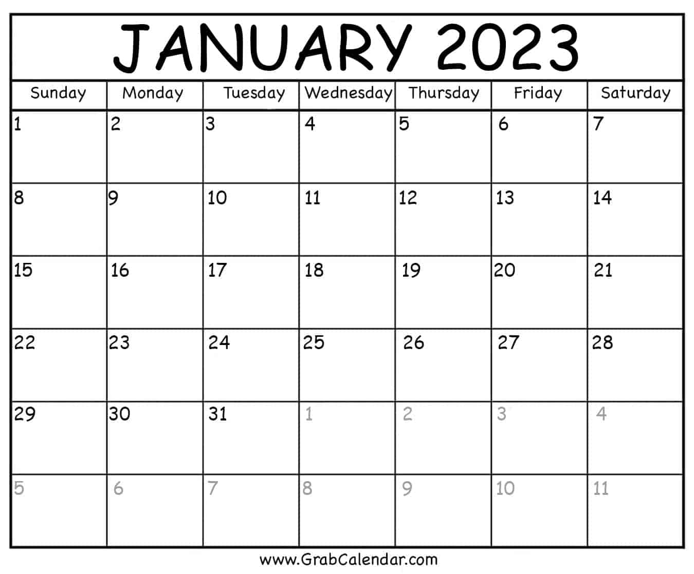 Blank January 2023 Calendar