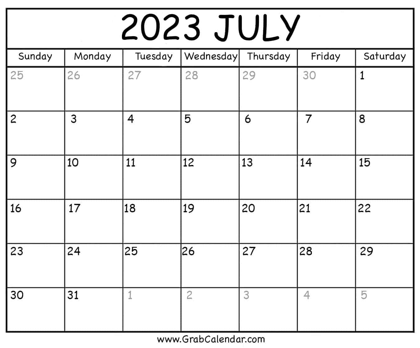 Blank July 2023 Calendar