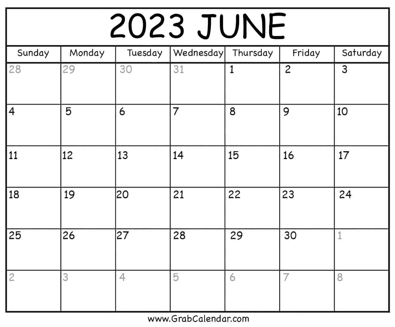 Printable June 2023 Calendar