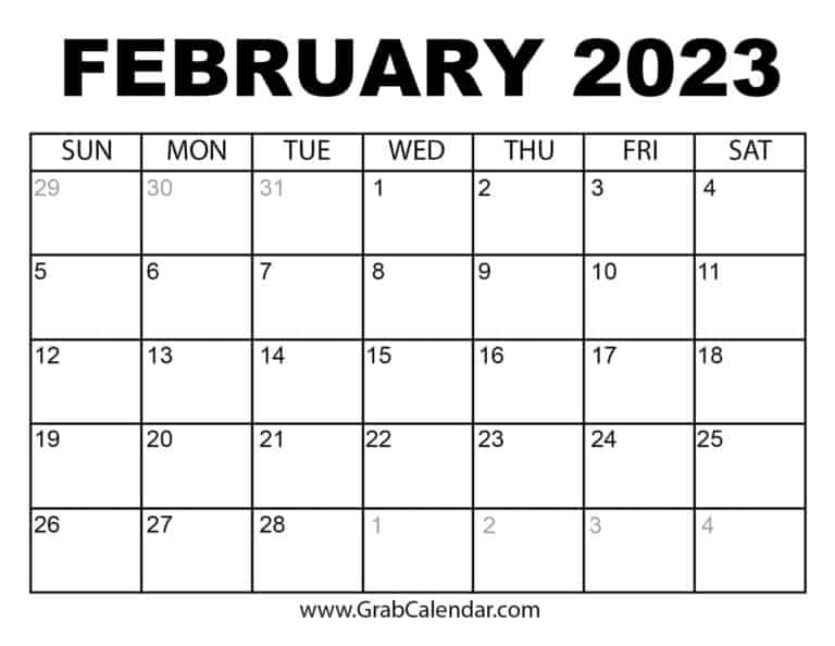 Printable February 2023 Calendar