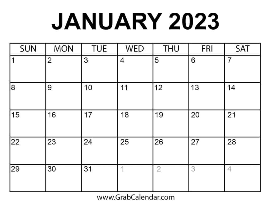 Printable January 2023 Calendar