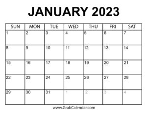 Printable January 2023 Calendar