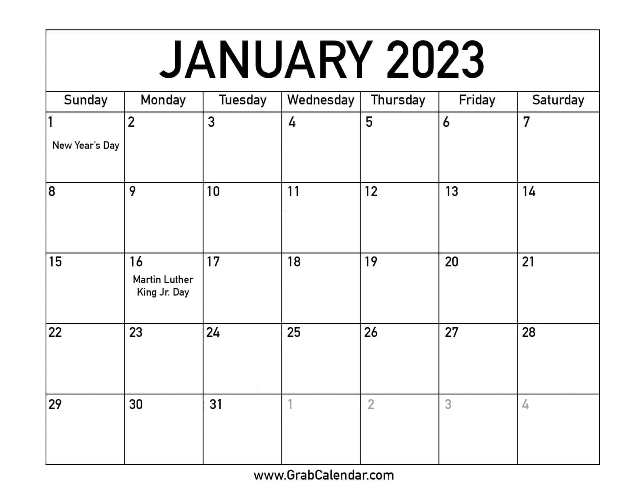 Printable January 2023 Calendar 9744