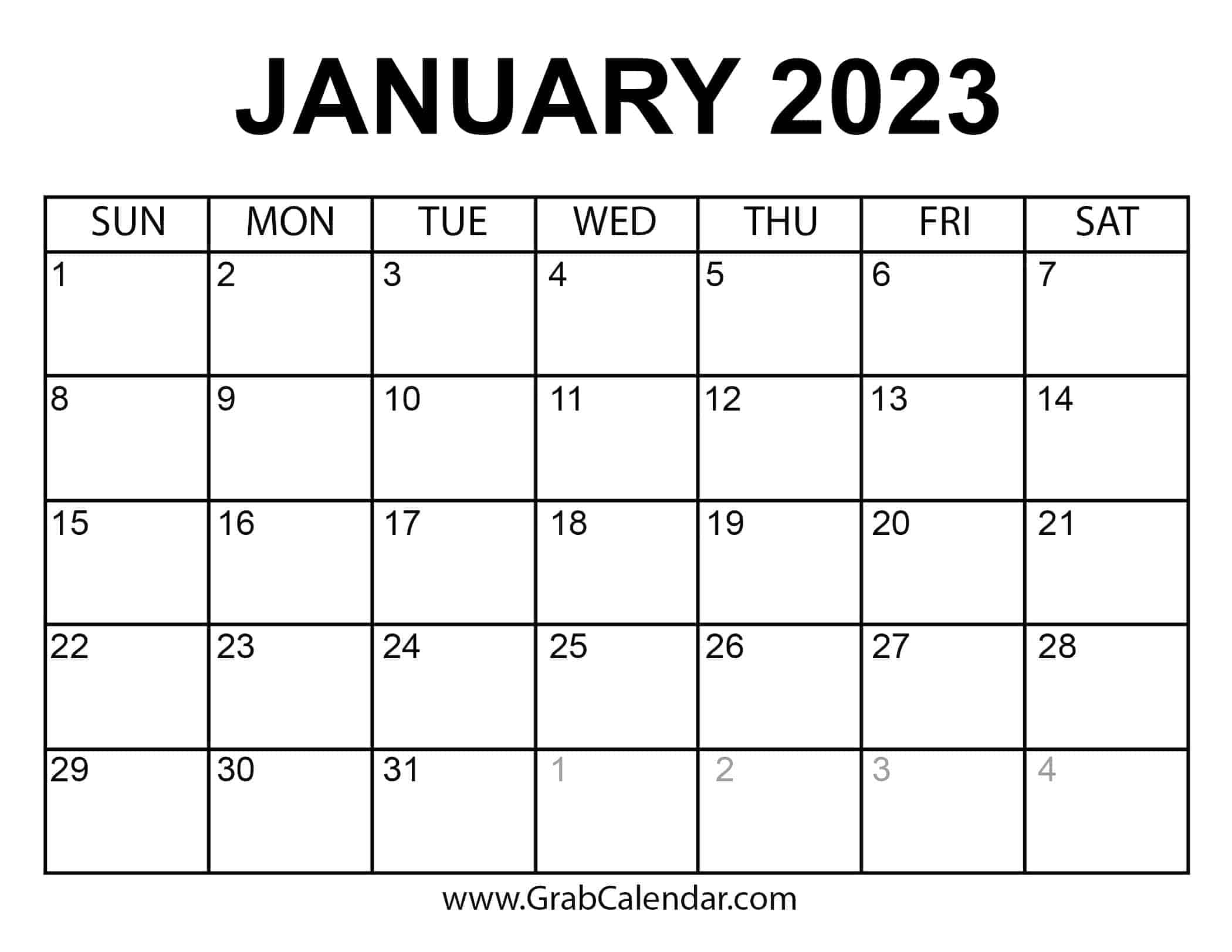 Printable January 2023 Calendar