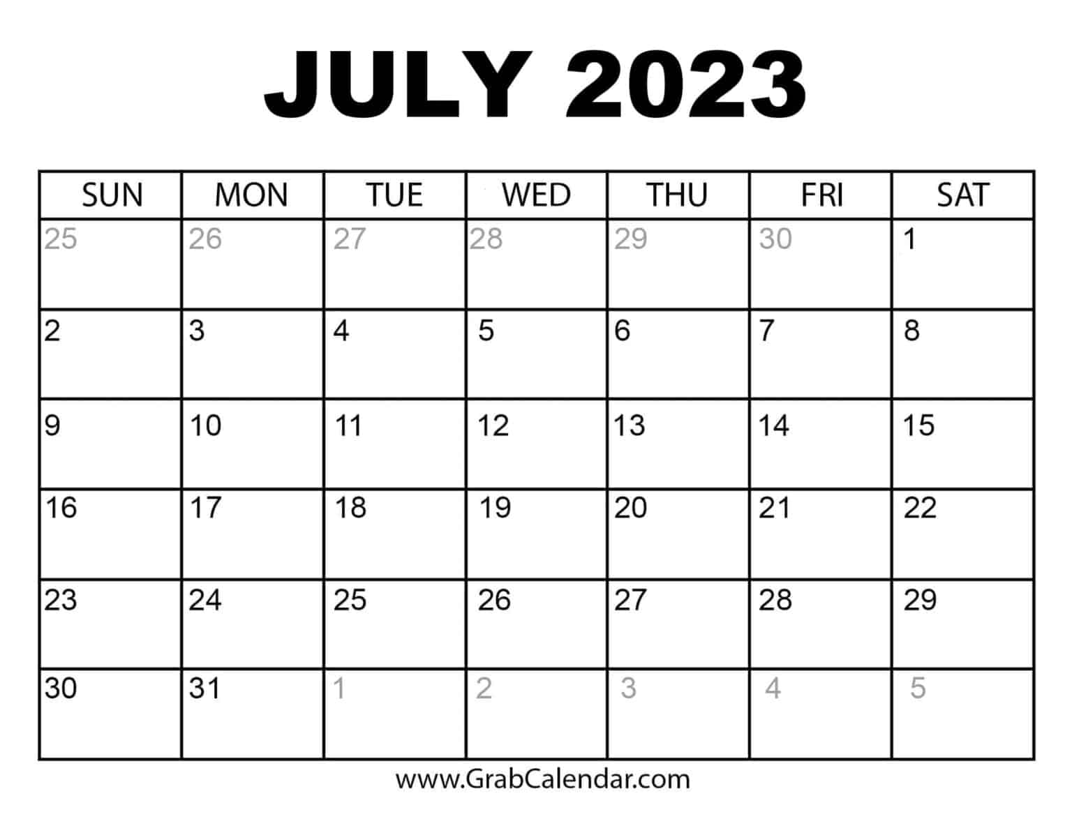 Free Printable Calendar July 2023 Pdf Word