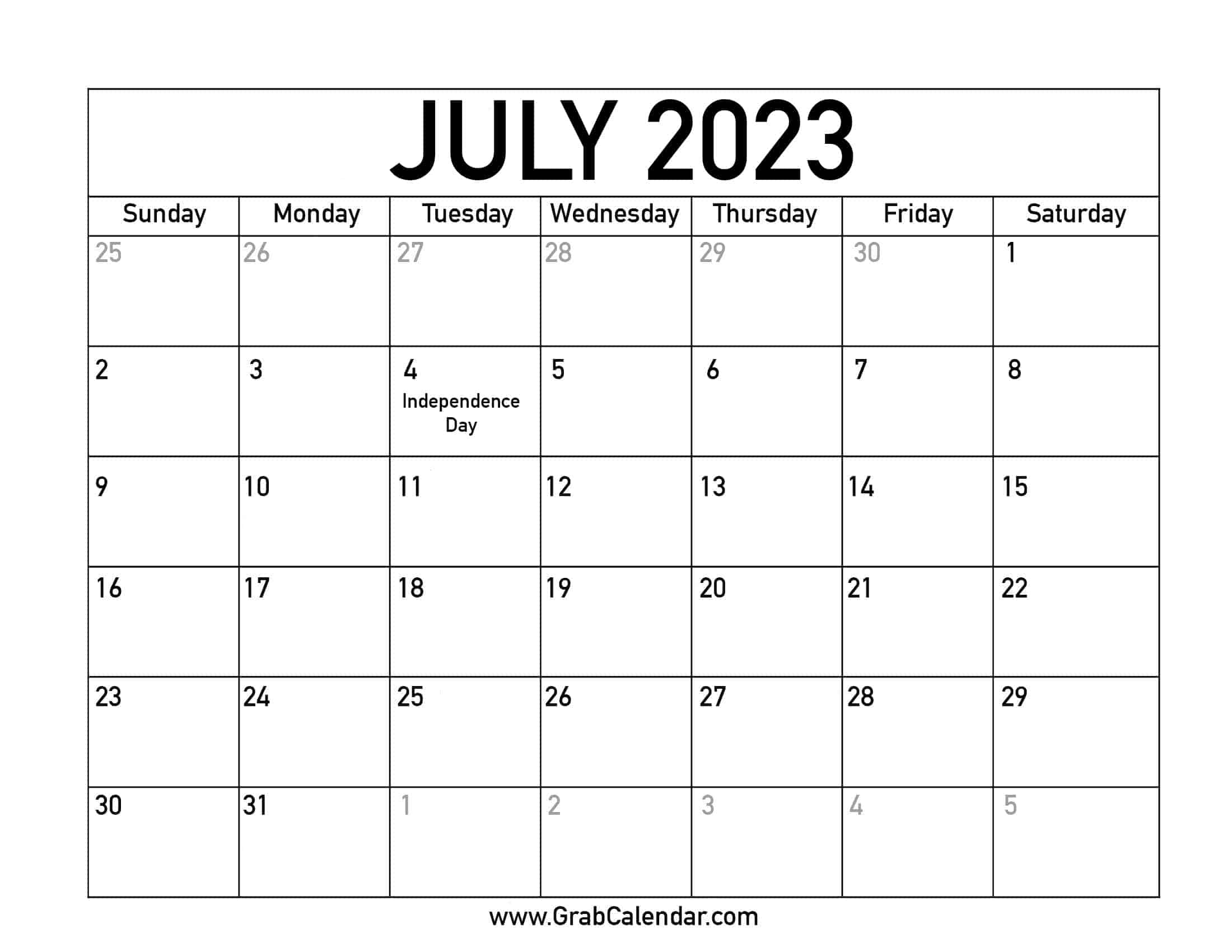 Printable July 2023 Calendar