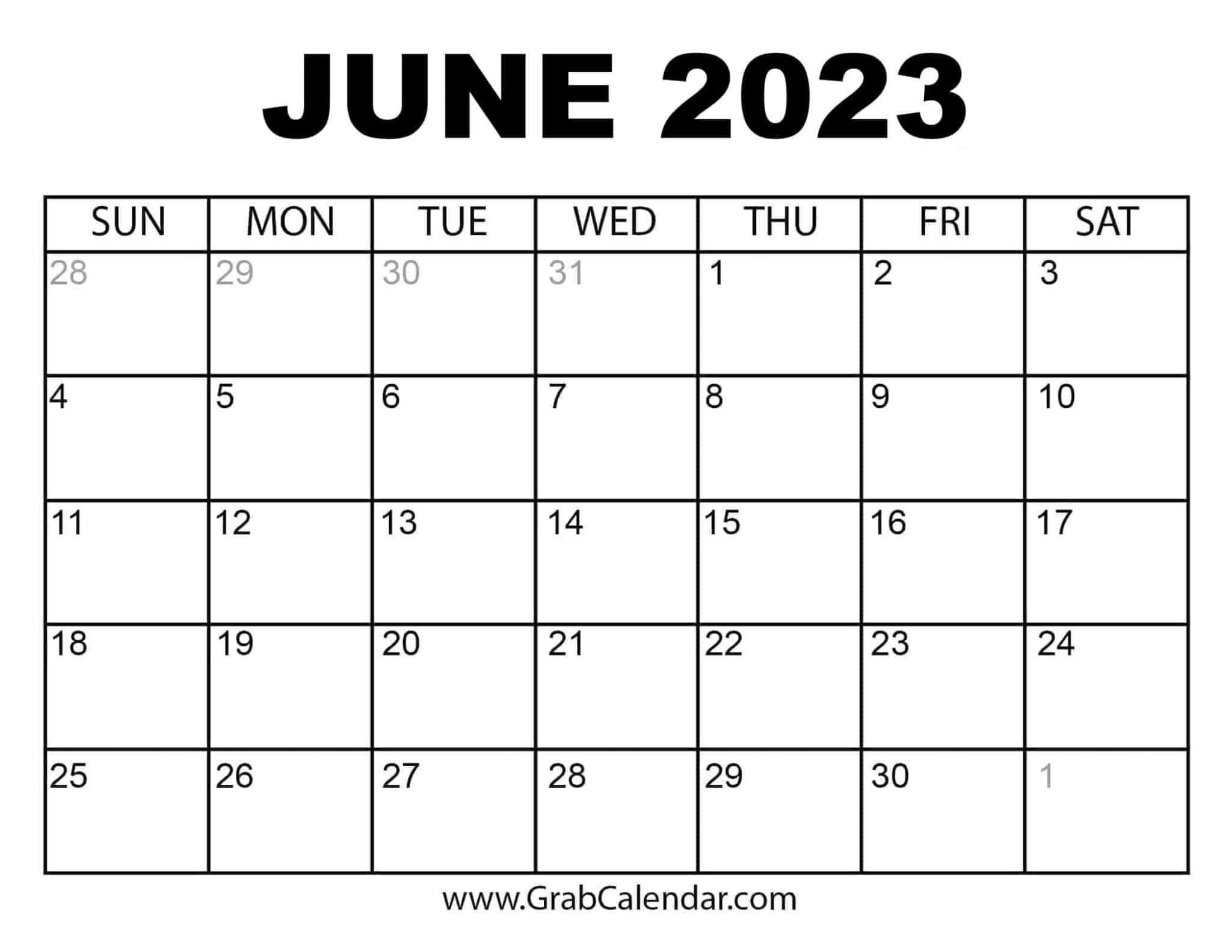 June Printable Calendar Free Pdf
