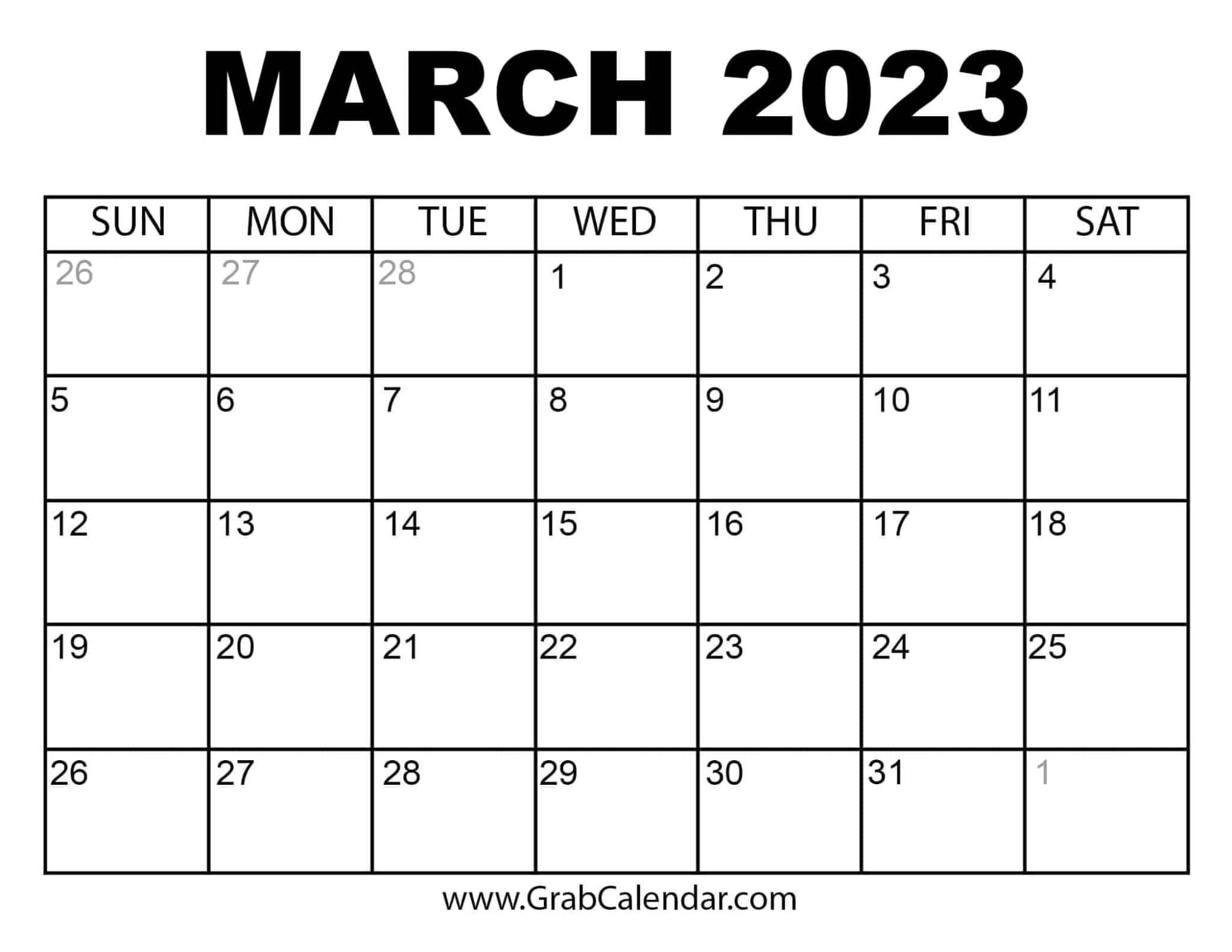 Printable March 2023 Calendar