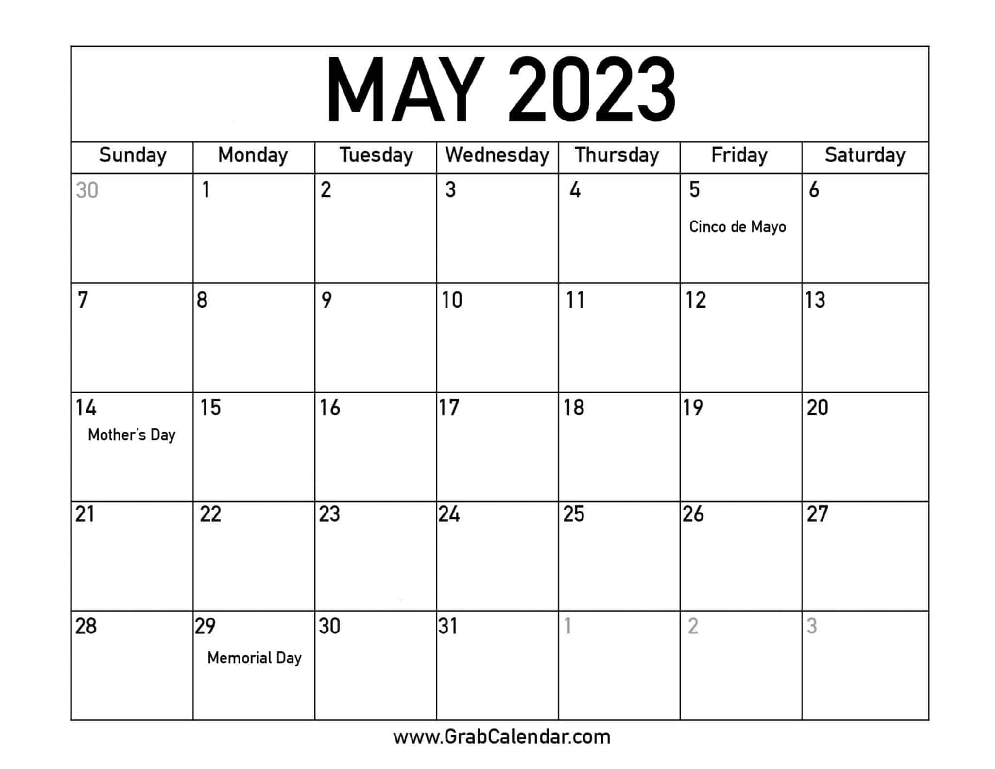 Printable May 2023 Calendar Template With Holidays Amp Notes Riset