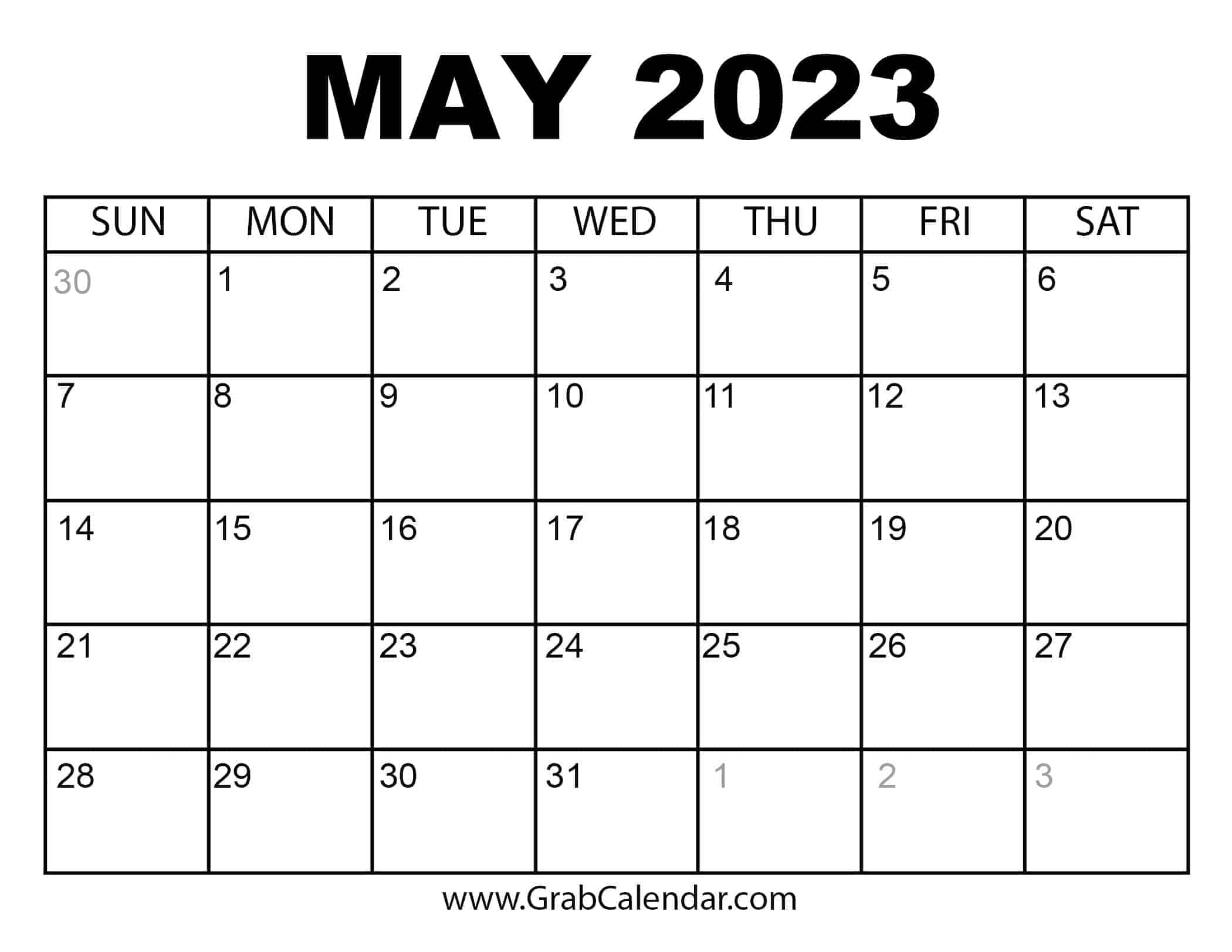 Printable May 2023 Calendar