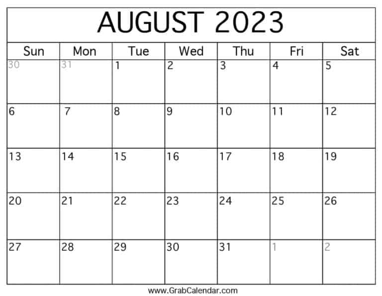 Printable August 2023 Calendar