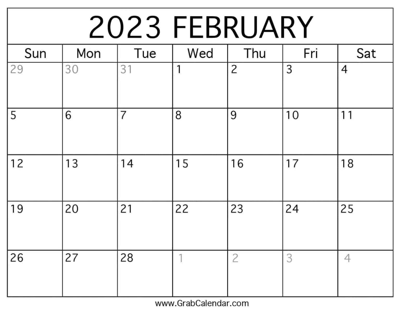 Printable February 2023 Calendar