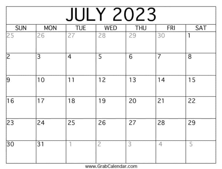 Printable July 2023 Calendar