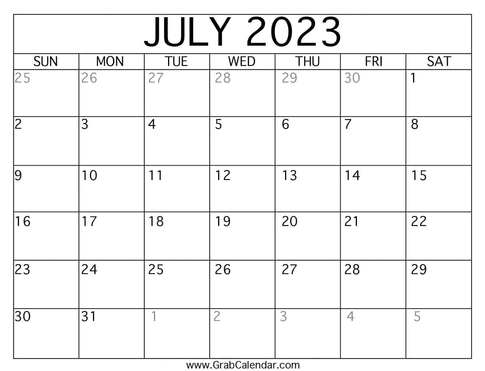 Printable July 2023 Calendar