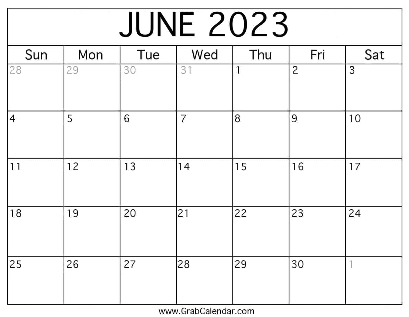 Printable June 2023 Calendar