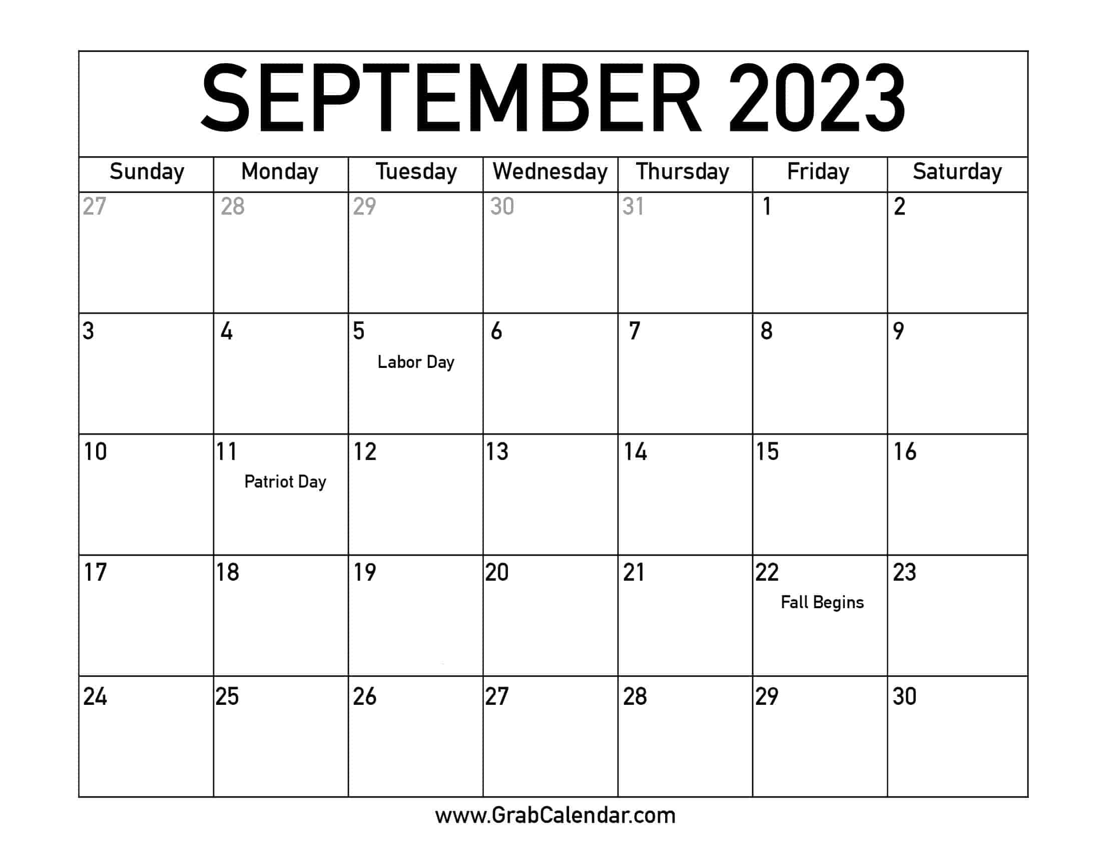 September 2023 Calendar For Printing September 2023 Calendar Free Printable With Holidays 