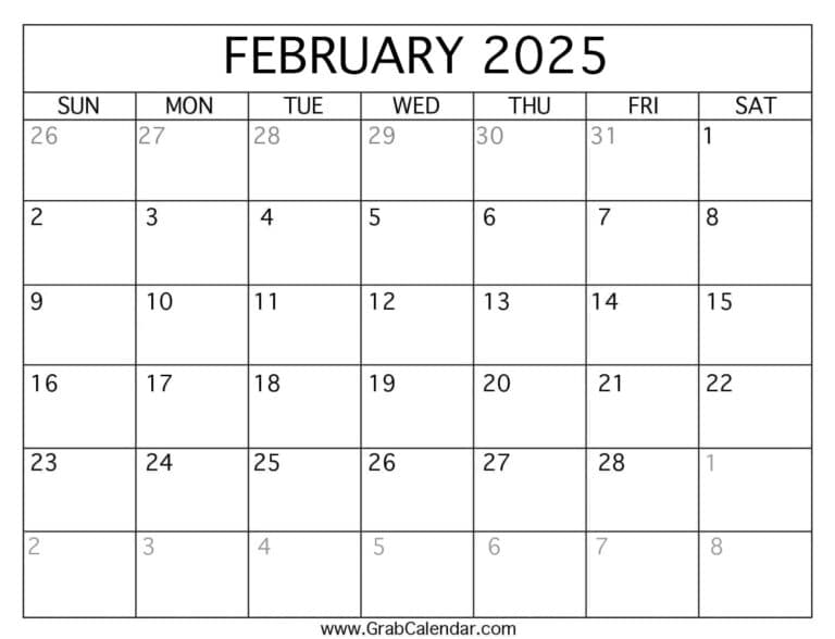 Printable February 2025 Calendar