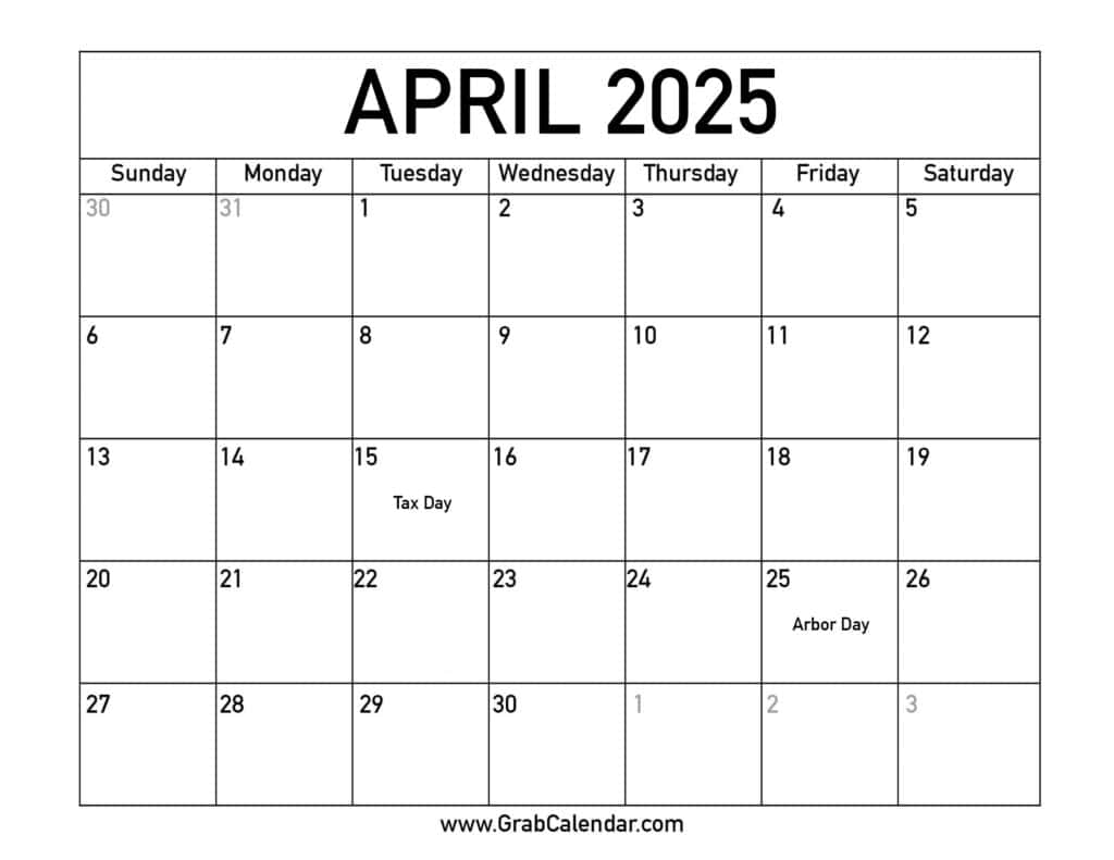 Printable April 2025 Calendar