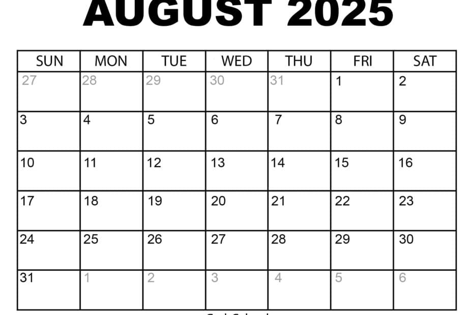 August 2025 Calendar