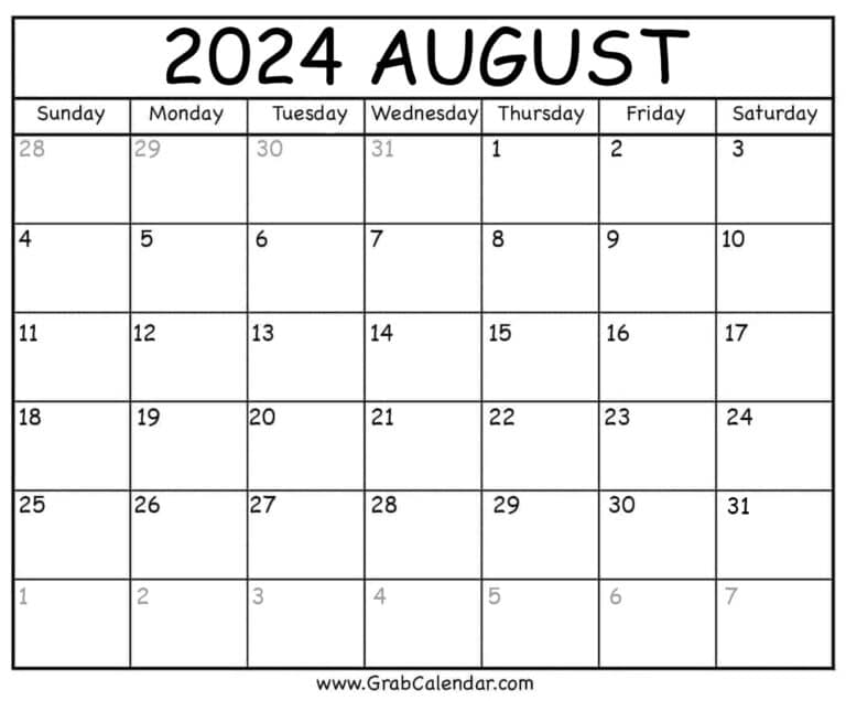 Printable August 2024 Calendar