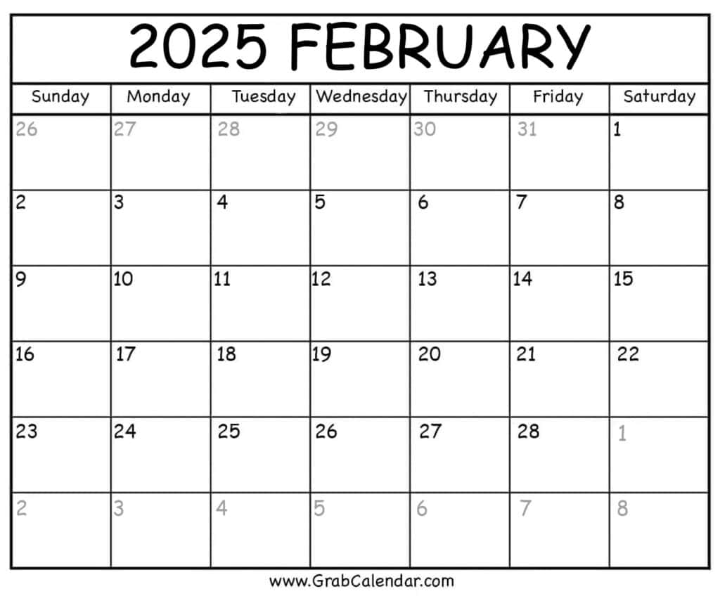 Printable February 2025 Calendar