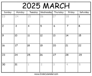 Printable March 2025 Calendar