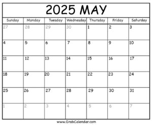 Printable May 2025 Calendar