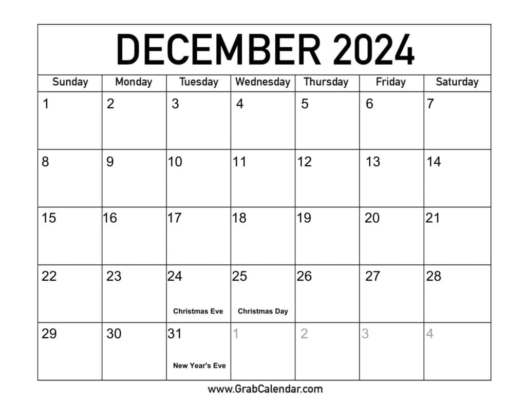 Printable December 2024 Calendar