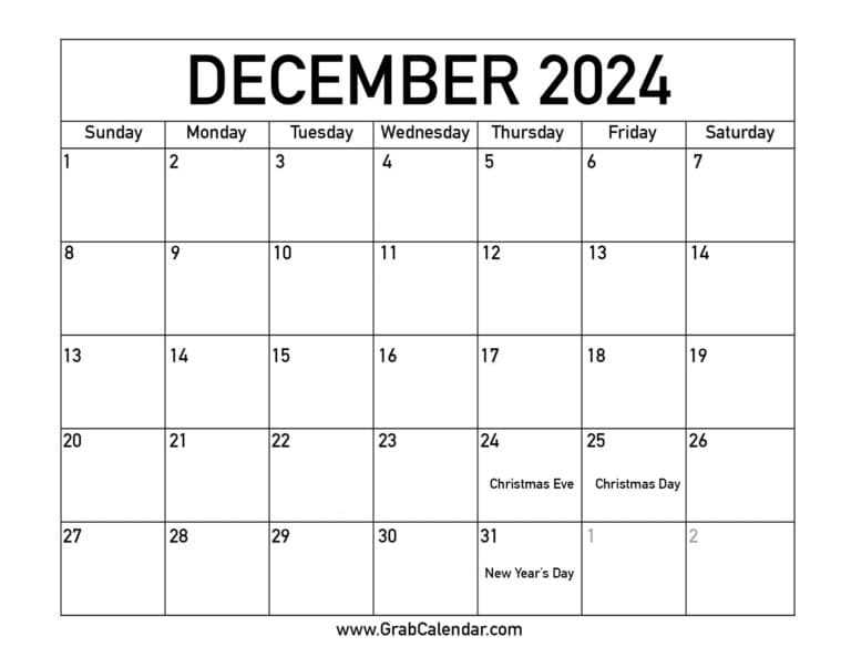 Printable December 2024 Calendar