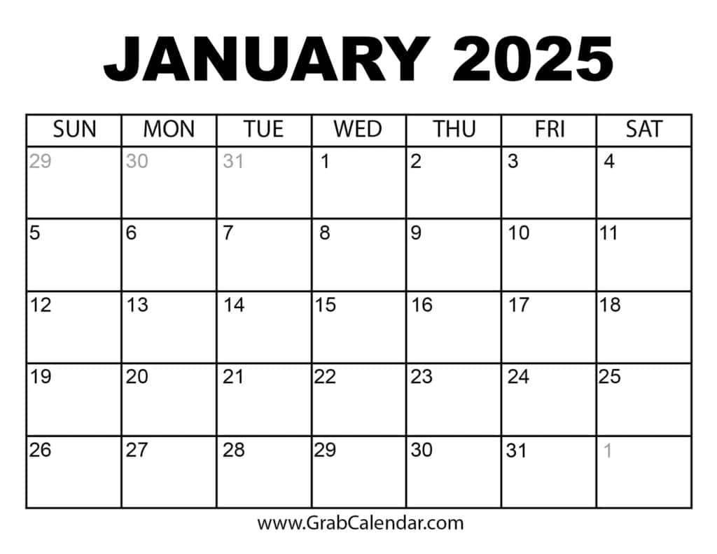 January 2025 Printable Calendar Full Page Download