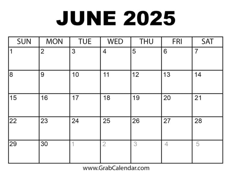 Printable June 2025 Calendar