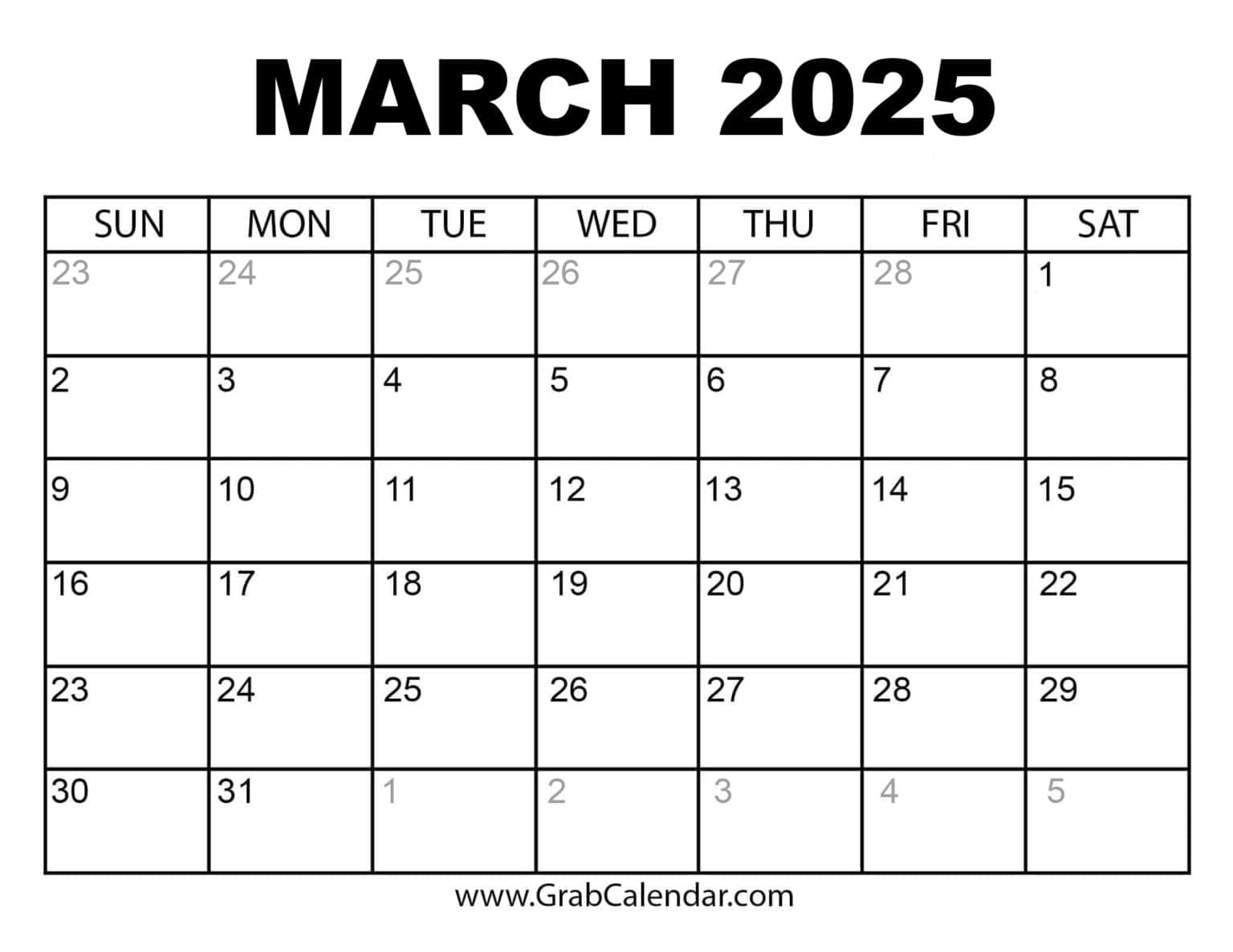 Printable March 2025 Calendar