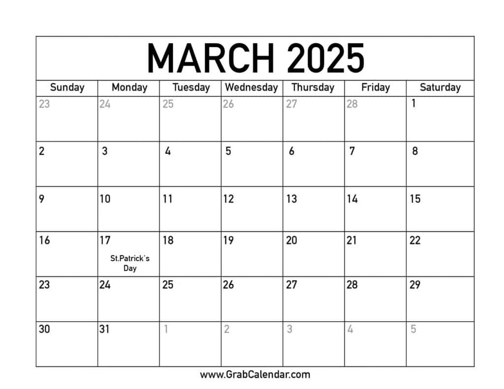 Printable March 2025 Calendar