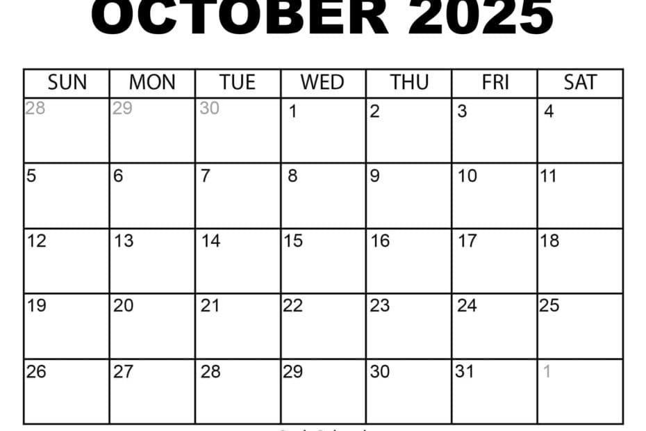 October 2025 Calendar