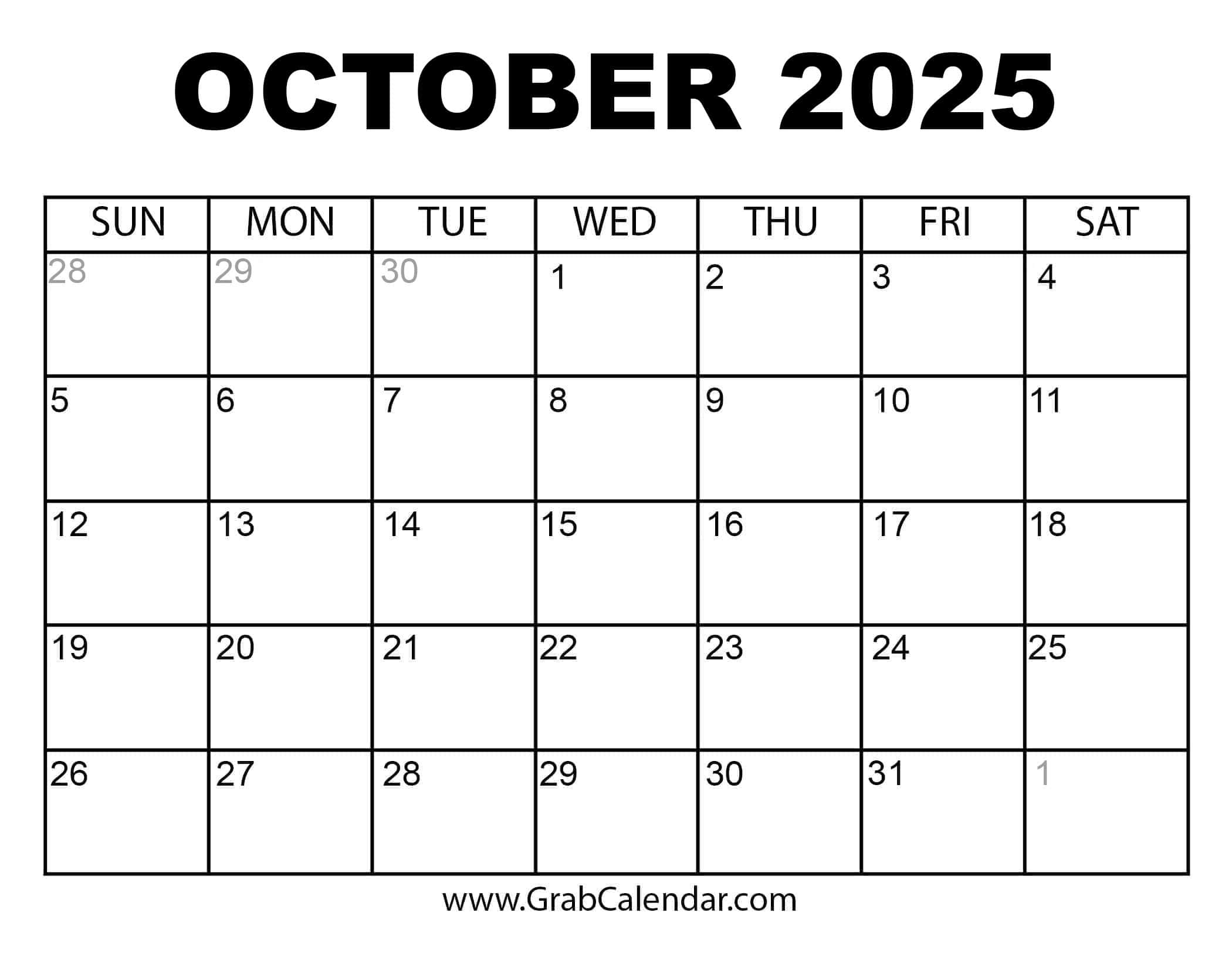 October 2025 Calendar