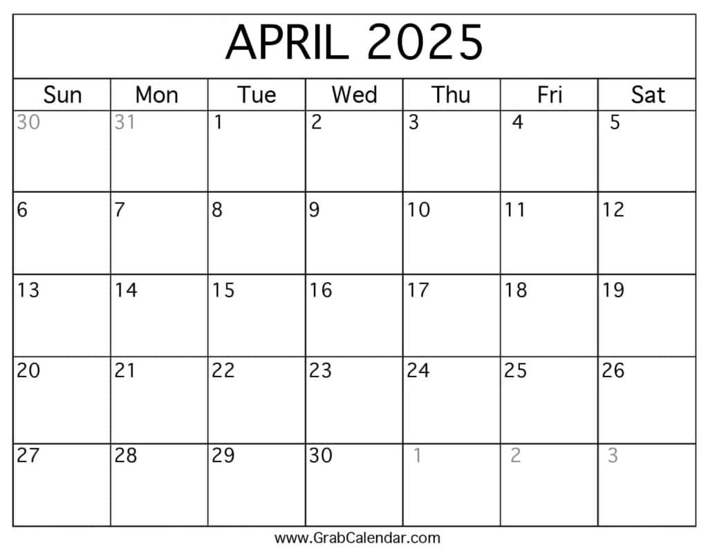 Printable April 2025 Calendar