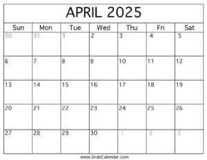 Printable April 2025 Calendar