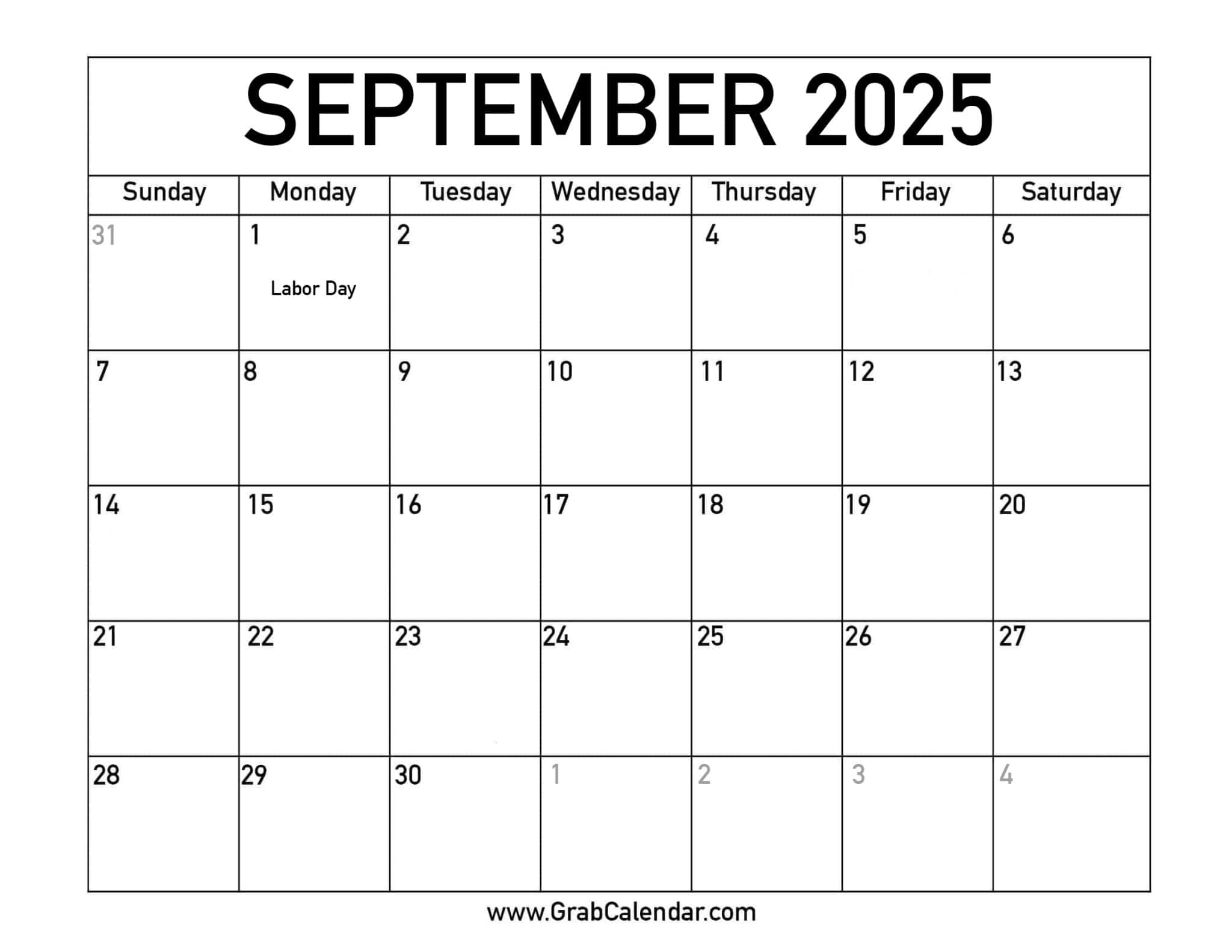 Printable September 2025 Calendar