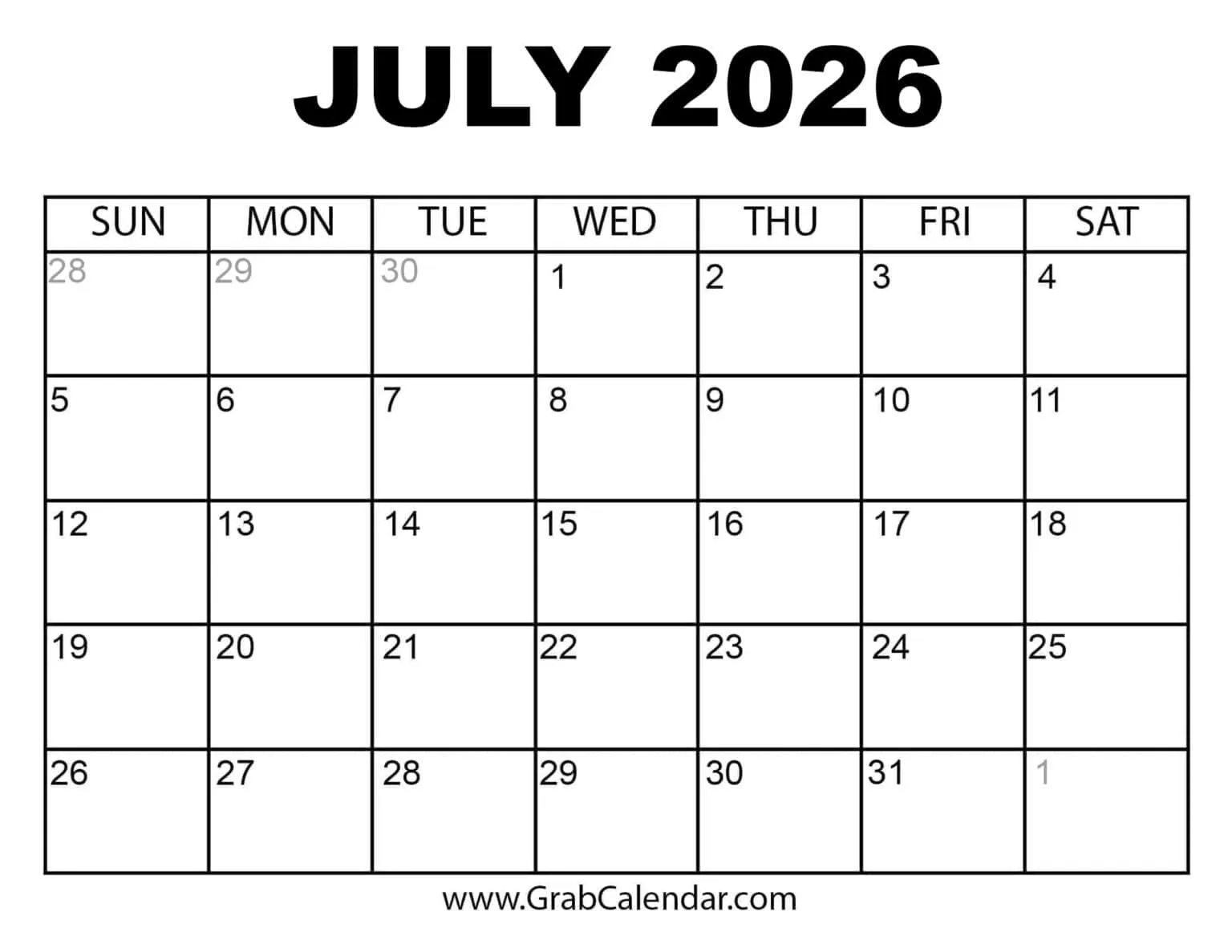 2026 Calendar Grab Calendar