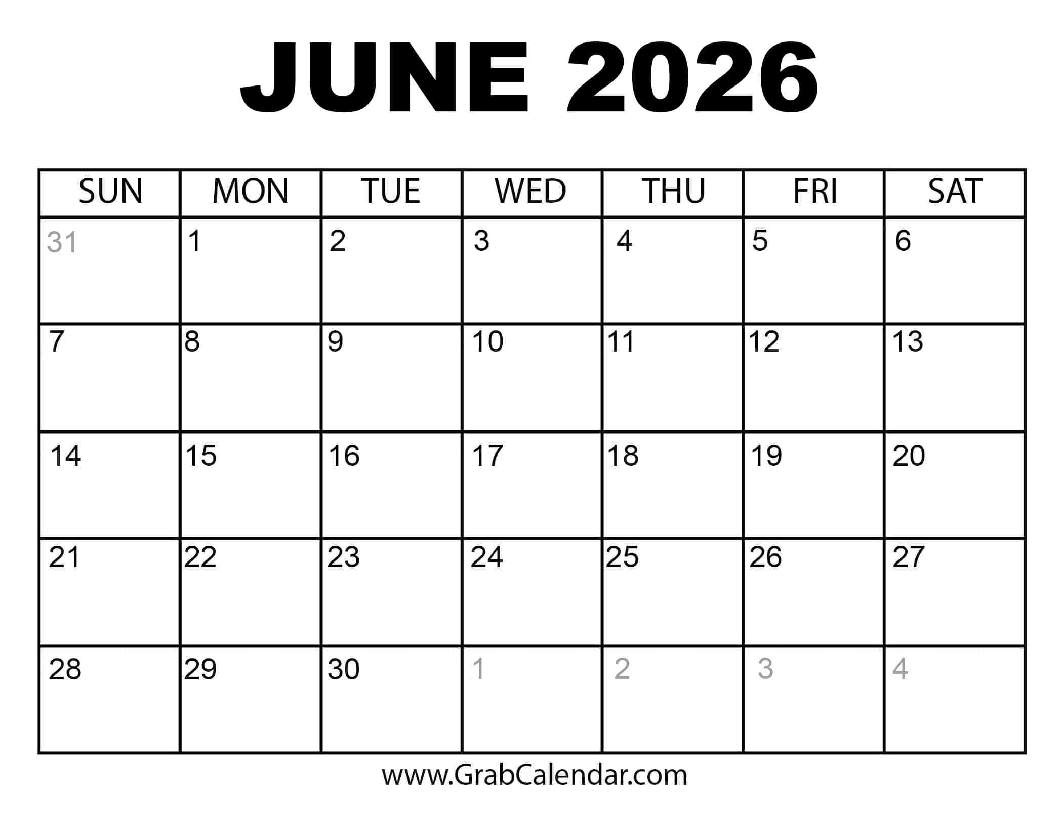 June 2026 Calendar With Holidays June 2026 Calendar With Holidays
