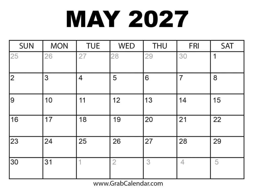 Printable May 2027 Calendar
